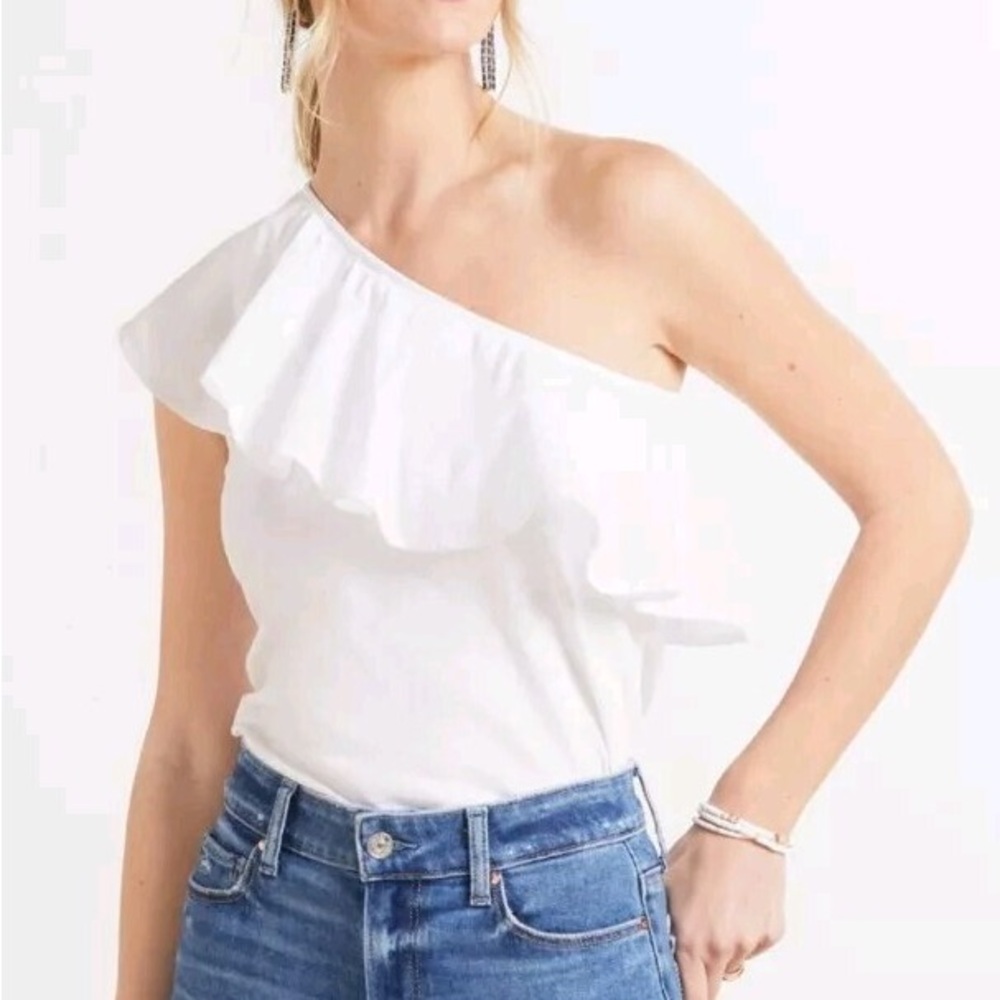 Nation LTD - Noella Ruffle One Shoulder in Optic White NWOT